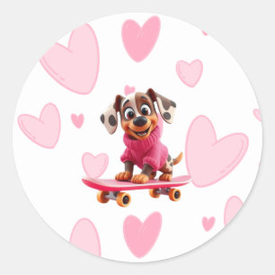Autocollant de la Saint-Valentin Chien Skateboard