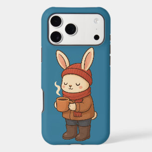 Autocollant de lapin d'hiver confortable buvant du