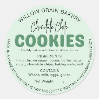 Autocollant de liste d'ingrédients de cookie de co