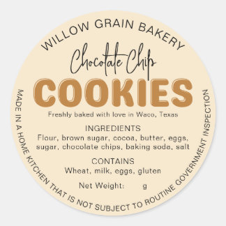 Autocollant de liste d'ingrédients de cookie de co