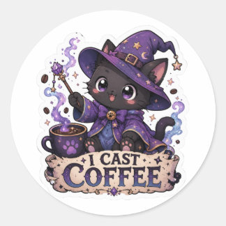 Autocollant de magicien de chat noir mignon Je jet