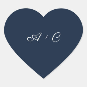 Autocollant de mariage à cœur bleu avec monogramme