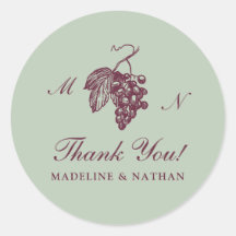 Autocollant de mariage à monogramme de raisin vert