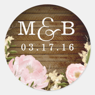 Autocollant de mariage à monogramme en bois floral