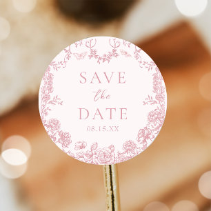 Autocollant de mariage à motif chinoiserie rose po