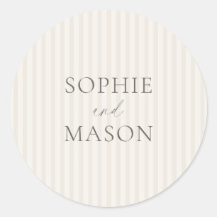 Autocollant de mariage à rayures vintage avec noms