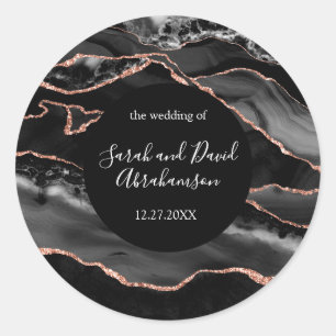 Autocollant de mariage agate noir et rose doré pai