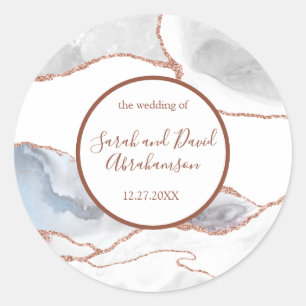 Autocollant de mariage agate pailletée or rose bla