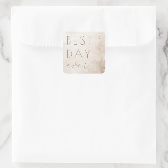Autocollant de mariage aquarelle beige joyeux (Sac)