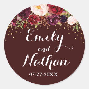 Autocollant de mariage automnal floral bordeaux co