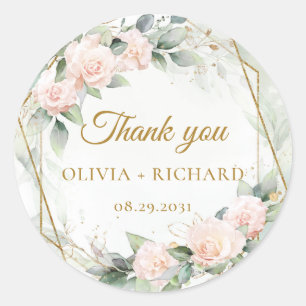 Autocollant de mariage avec verdure rose bohème et