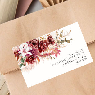 Autocollant de mariage Boho Chic – Floral bordeaux