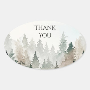Autocollant de mariage cerf forêt de pin aquarelle
