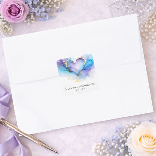 Autocollant de mariage coeur abstrait bleu violet 