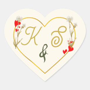 Autocollant de mariage cœur botanique or minimalis