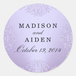 Autocollant de mariage damassé vintage violet