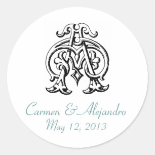 Autocollant de Mariage de monogramme Vintage CA