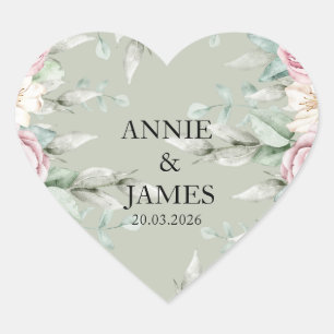Autocollant de mariage Elegant Vert Sauge Floral C