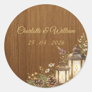 Autocollant de mariage en bois rustique pour envel