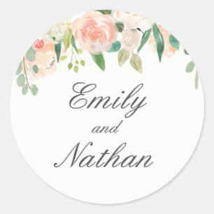 Autocollant de mariage floral aquarelle pêche rose