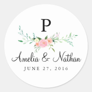 Autocollant de mariage floral aquarelle rose
