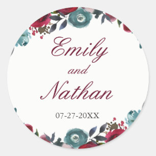 Autocollant de mariage floral aquarelle rouge Bour