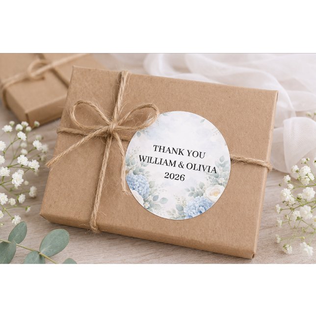 Autocollant de mariage floral bleu personnalisé (Créateur téléchargé)