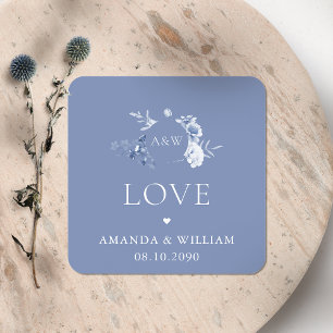 Autocollant de mariage floral bleu poussiéreux ave