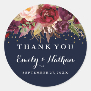 Autocollant de mariage floral confetti Navy Or Bou