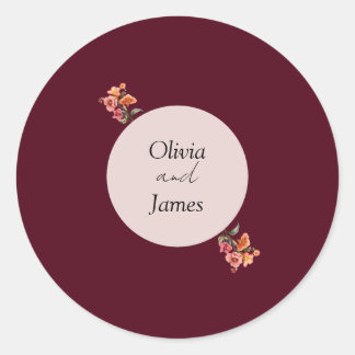 Autocollant de mariage floral rond Bourgogne pour