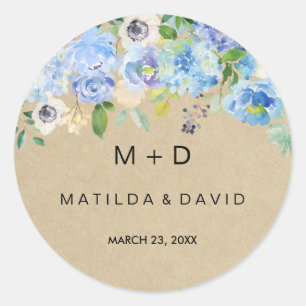 Autocollant de mariage floral rustique bleu