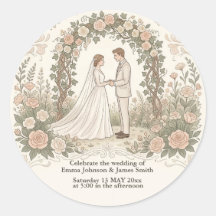 Autocollant de mariage floral vintage crème minima