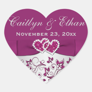 Autocollant de mariage floral violet, gris argenté