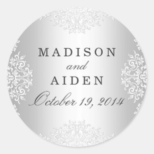 Autocollant de mariage glamour vintage argent et b