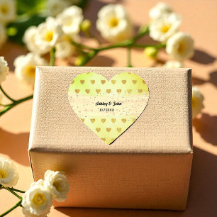 Autocollant de mariage jaune anniversaire coeurs o