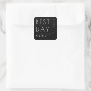 Autocollant de mariage minimaliste noir célébratoi