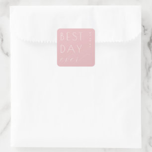 Autocollant de mariage minimaliste rose joyeux