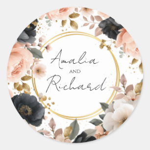 Autocollant de mariage personnalisé floral élégant
