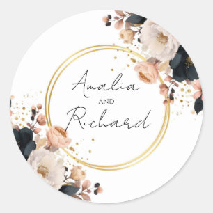 Autocollant de mariage personnalisé floral élégant