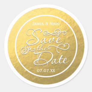 Autocollant de mariage SAVE THE DATE feuille dorée