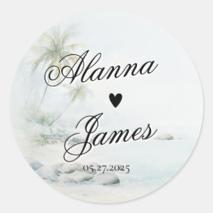 Autocollant de mariage tropical à l'aquarelle sur