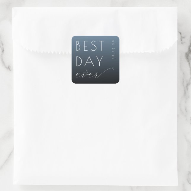 Autocollant de mariage typographique bleu optimist (Sac)