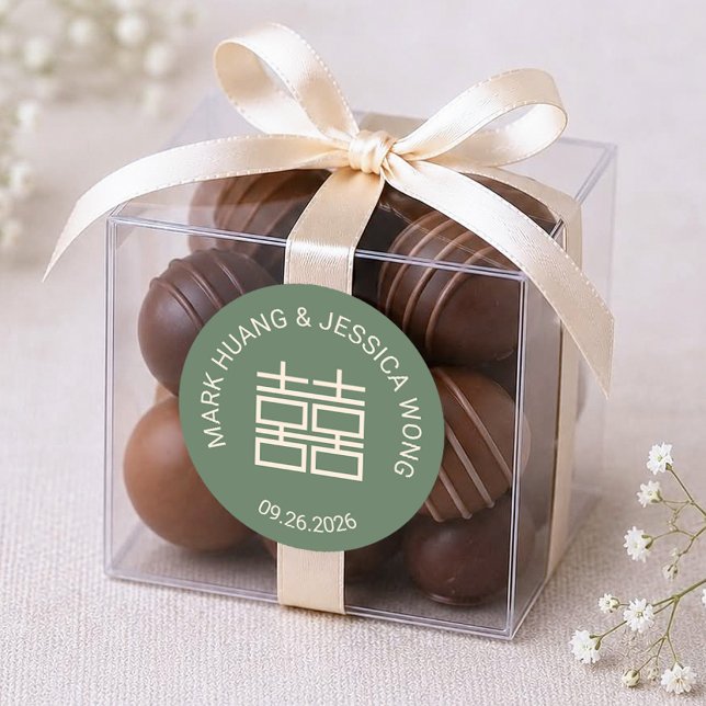 Autocollant de mariage vert Double Bonheur Moderne (Créateur téléchargé)