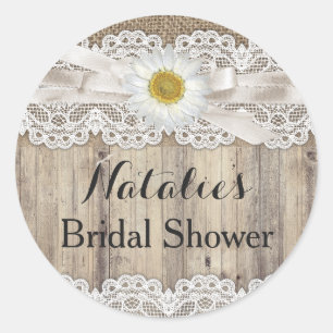 Autocollant de mariage Vintage Burlap Lace & Daisy
