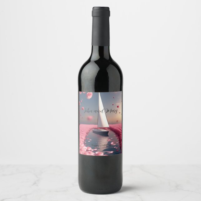 Autocollant de mariage voilier fleur rose (Devant)