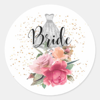 Autocollant de mariée florale avec robe à paillett