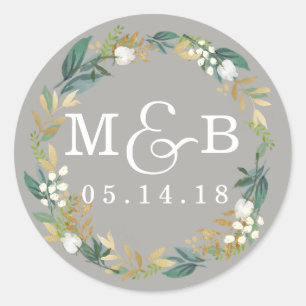 Autocollant de monogramme de mariage à couronne fl