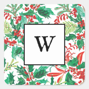 Autocollant de monogramme de Noël avec houx festif