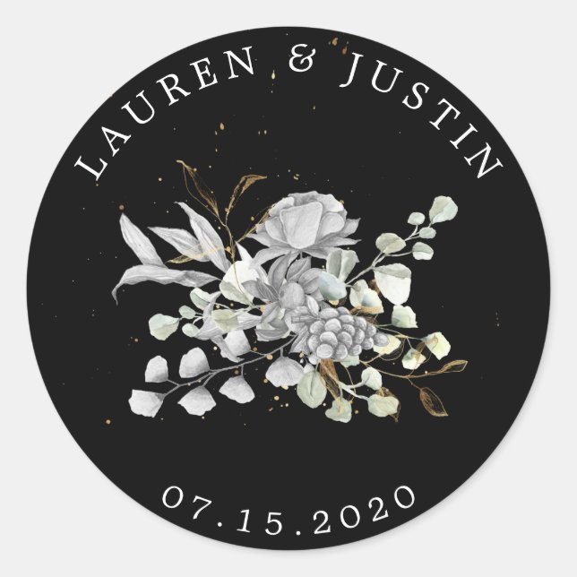 Autocollant de monogramme floral argent or dramati (Devant)