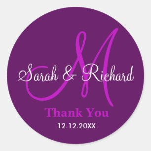 Autocollant de monogramme Mariage de Merci violet